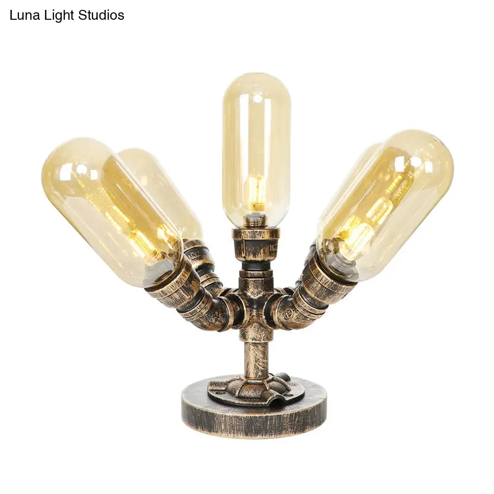 Vintage Led Table Lamp With 4 Bulbs - Amber/Clear Glass Nightstand Lighting For Bedroom