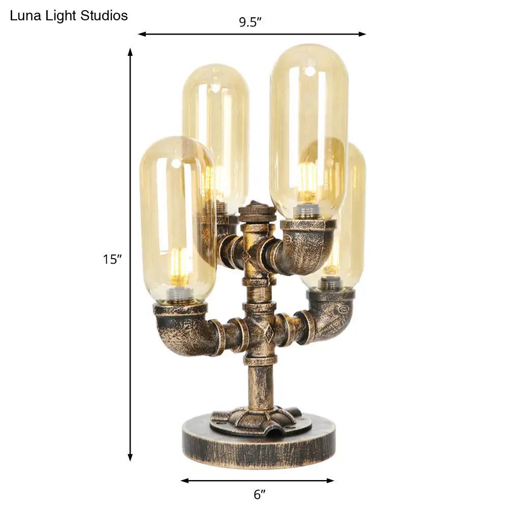 Vintage Led Table Lamp With 4 Bulbs - Amber/Clear Glass Nightstand Lighting For Bedroom