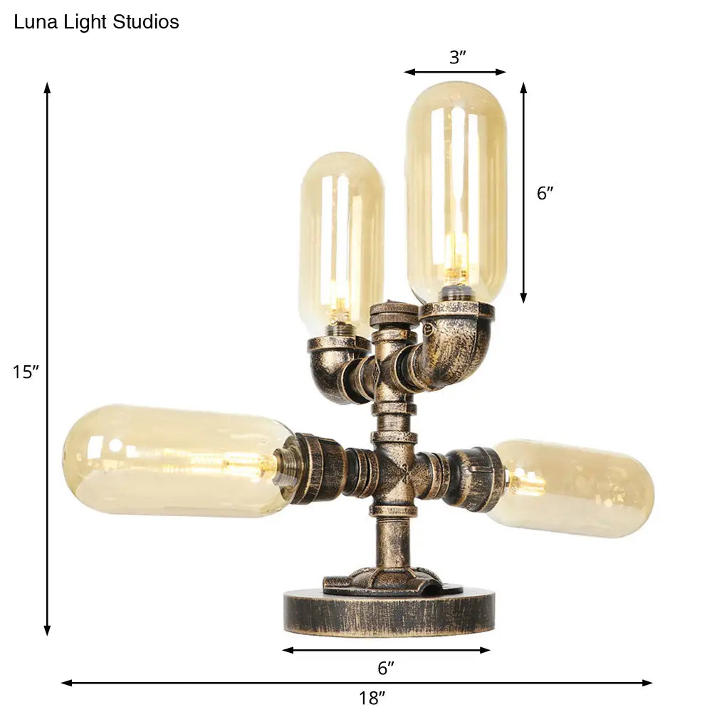 Vintage Led Table Lamp With 4 Bulbs - Amber/Clear Glass Nightstand Lighting For Bedroom