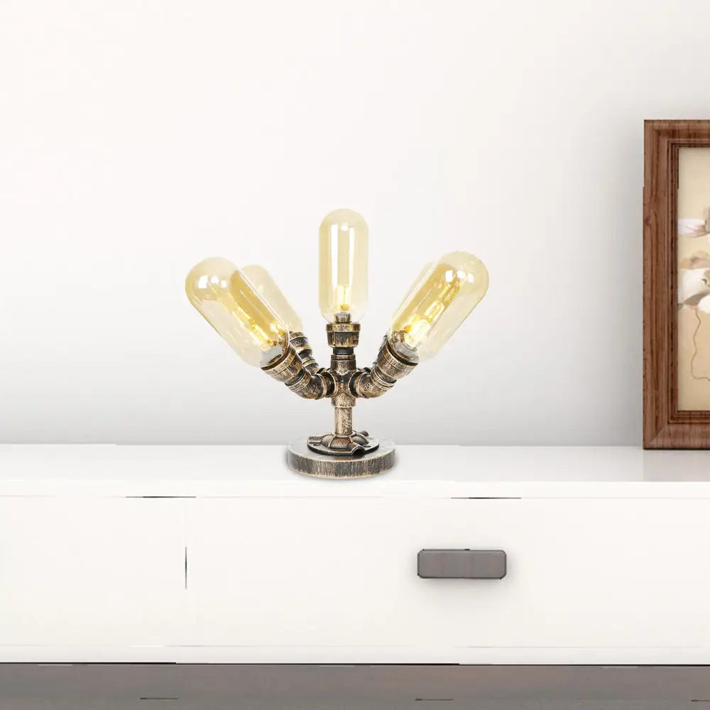 Vintage Led Table Lamp With 4 Bulbs - Amber/Clear Glass Nightstand Lighting For Bedroom Amber / B