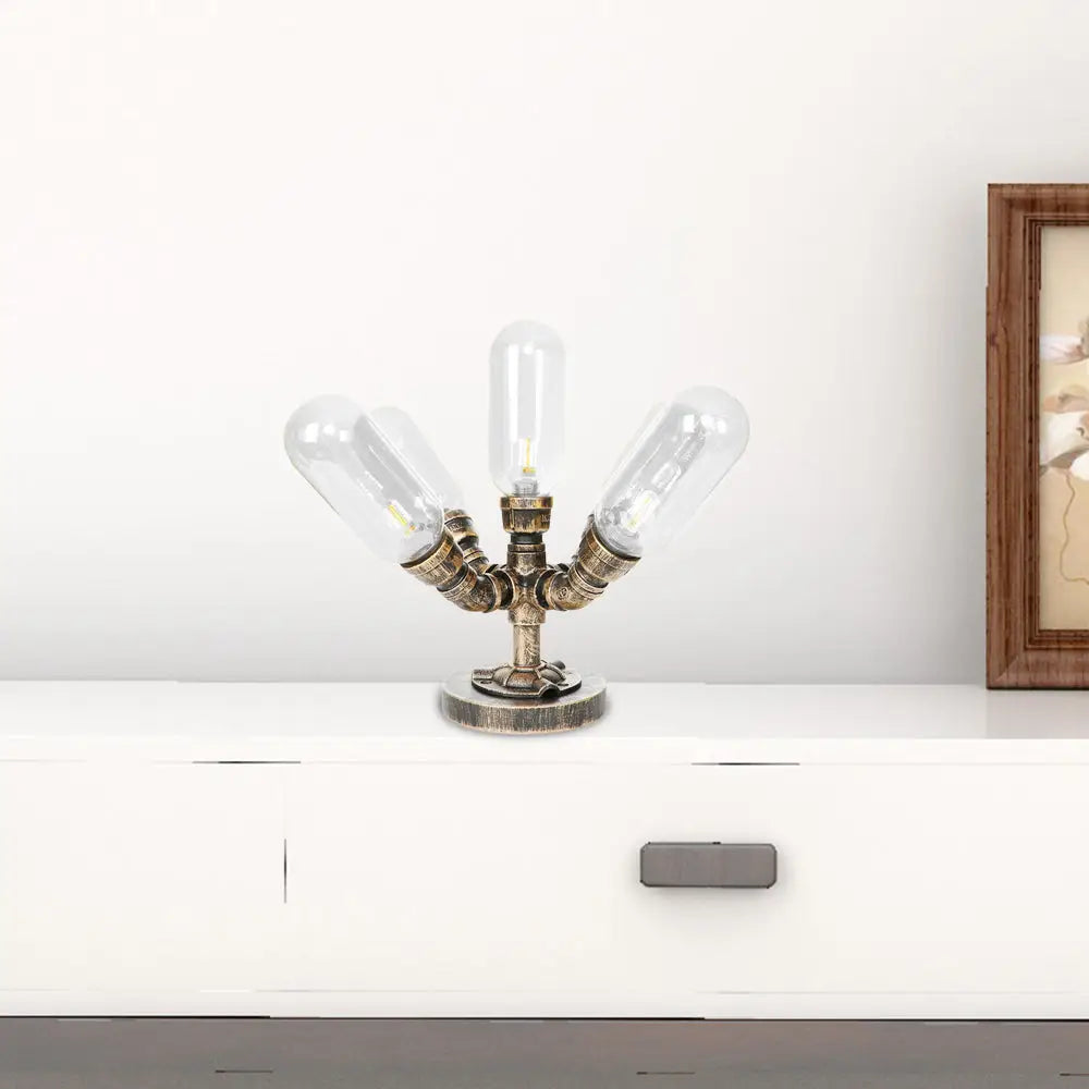 Vintage Led Table Lamp With 4 Bulbs - Amber/Clear Glass Nightstand Lighting For Bedroom Clear / B