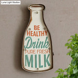 Vintage Led Wall Mounted Light: Red Coffee Cup/White Milk Bottle Signage Night Lamp With Iron Shade