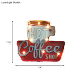 Vintage Led Wall Mounted Light: Red Coffee Cup/White Milk Bottle Signage Night Lamp With Iron Shade