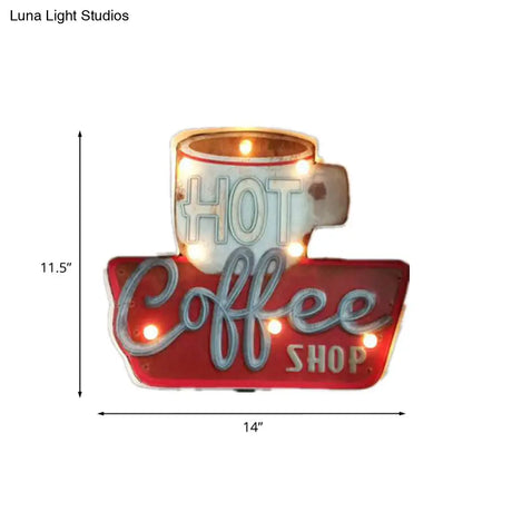 Vintage Led Wall Mounted Light: Red Coffee Cup/White Milk Bottle Signage Night Lamp With Iron Shade