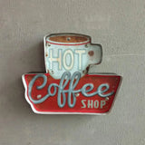 Vintage Led Wall Mounted Light: Red Coffee Cup/White Milk Bottle Signage Night Lamp With Iron Shade