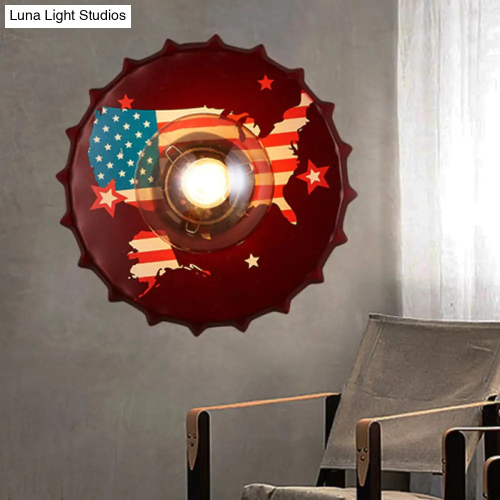 Vintage Led Wall Sconce: Bottle Cap Shape Metal Light For Restaurant Bar