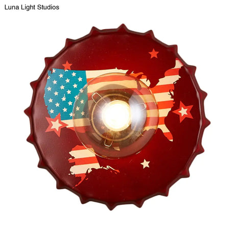 Vintage Led Wall Sconce: Bottle Cap Shape Metal Light For Restaurant Bar