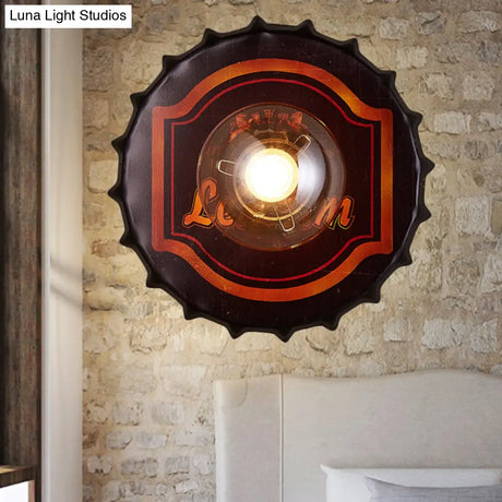 Vintage Led Wall Sconce: Bottle Cap Shape Metal Light For Restaurant Bar
