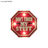 Vintage Led Wall Sconce Light With Iron Shade And Red Warning Signboard Night Lamp