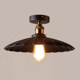 Vintage Metal 1 - Light Semi - Flush Ceiling Light - Black Shaded Kitchen Fixture / 10’ Umbrella