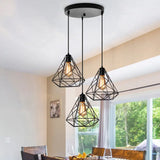 Vintage Metal 3-Light Black Diamond Ceiling Chandelier For Dining Room Pendant Lighting With