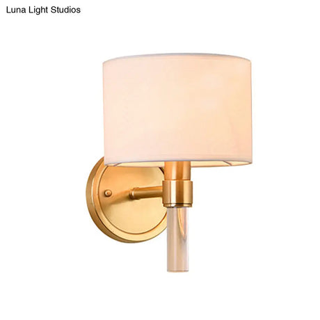 Vintage Metal Brass Drum Wall Lamp With White Fabric Shade - Ideal For Study Room