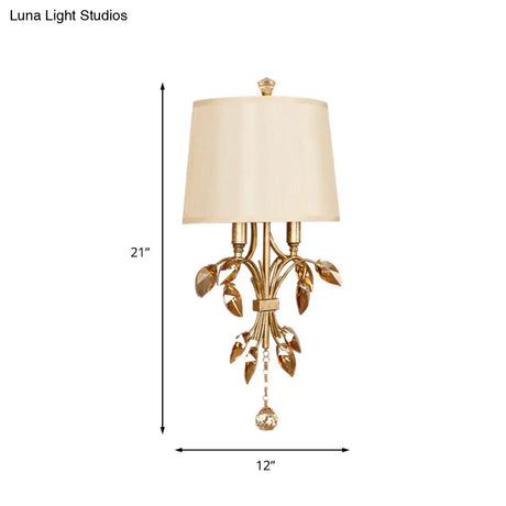 Vintage Metal Brass Sconce Lamp With Trapezoid Fabric Shade - Wall Mounted Lighting For Bedroom