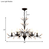 Vintage Metal Chandelier With Exposed Bulbs | 3/6/9 Lights Black Finish Crystal Draping