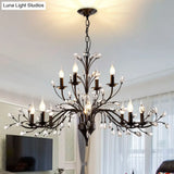 Vintage Metal Chandelier With Exposed Bulbs | 3/6/9 Lights Black Finish Crystal Draping