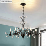 Vintage Metal Chandelier With Exposed Bulbs | 3/6/9 Lights Black Finish Crystal Draping