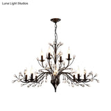 Vintage Metal Chandelier With Exposed Bulbs | 3/6/9 Lights Black Finish Crystal Draping