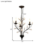Vintage Metal Chandelier With Exposed Bulbs | 3/6/9 Lights Black Finish Crystal Draping