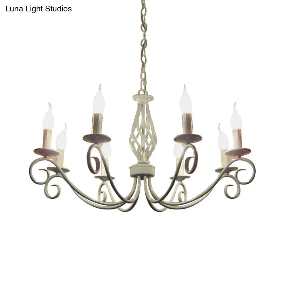 Vintage Metal Curly Arm Pendant Chandelier - 8 Bulbs Black/White/Blue Ideal For Living Room