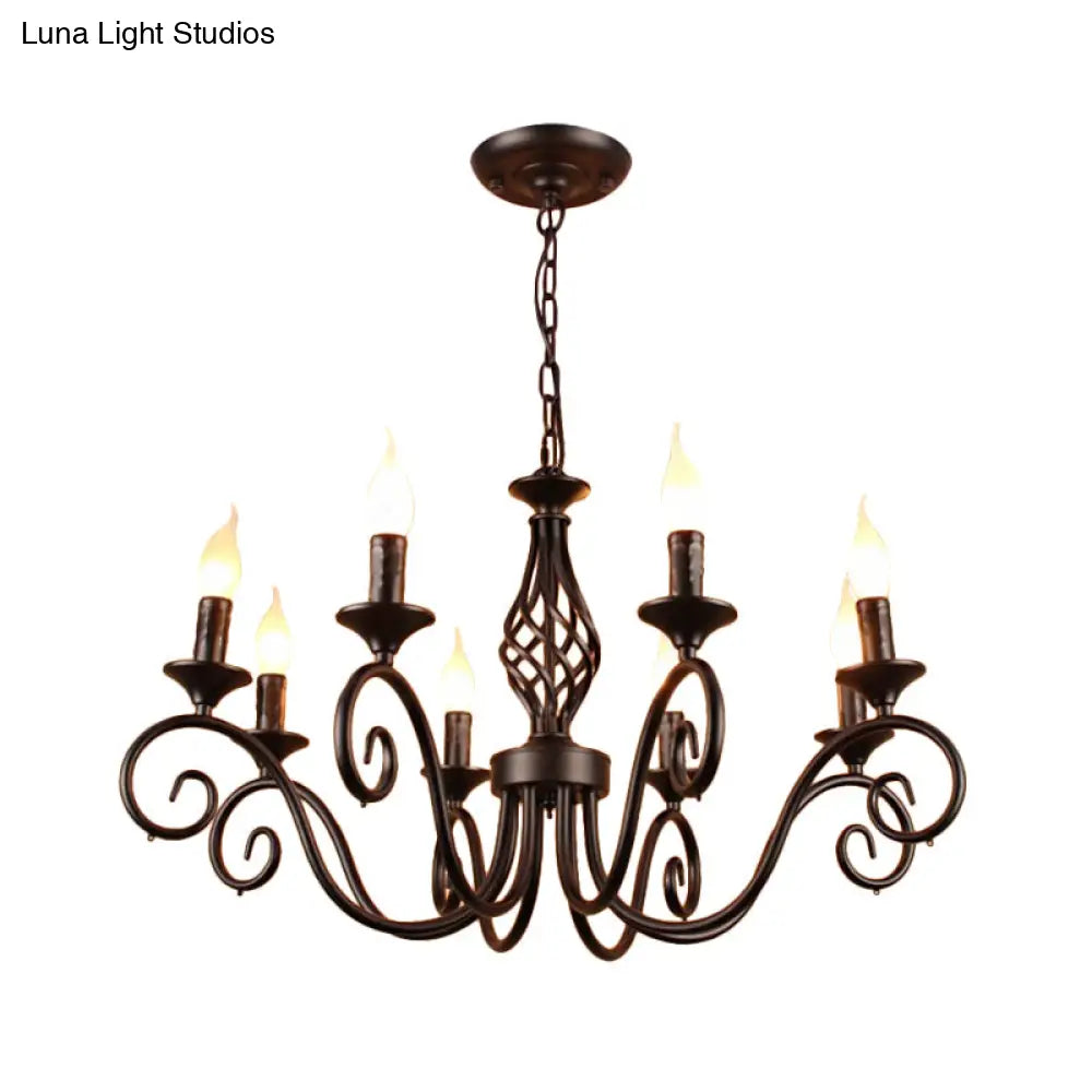 Vintage Metal Curly Arm Pendant Chandelier - 8 Bulbs Black/White/Blue Ideal For Living Room