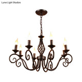 Vintage Metal Curly Arm Pendant Chandelier - 8 Bulbs Black/White/Blue Ideal For Living Room