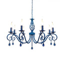 Vintage Metal Curly Arm Pendant Chandelier - 8 Bulbs Black/White/Blue Ideal For Living Room Blue