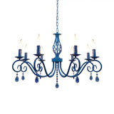 Vintage Metal Curly Arm Pendant Chandelier - 8 Bulbs Black/White/Blue Ideal For Living Room Blue