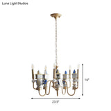 Vintage Metal Curved Arm Pendant Chandelier With 5 Bulbs - Gold Finish Ceiling Suspension Light