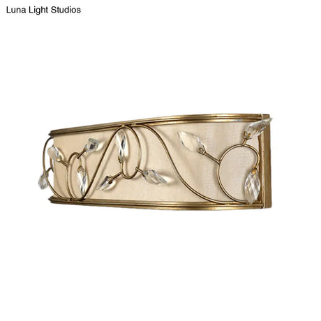 Vintage Metal Cylinder Wall Lamp Sconce With Crystal Leaf Deco In Brass Finish - 1/3-Light Lighting