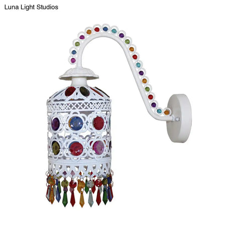 Vintage Metal Cylinder Wall Mount Bedroom Sconce Light In White/Copper With Acrylic Detailing