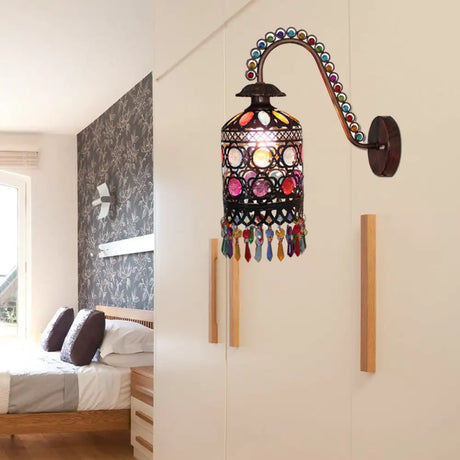 Vintage Metal Cylinder Wall Mount Bedroom Sconce Light In White/Copper With Acrylic Detailing Copper