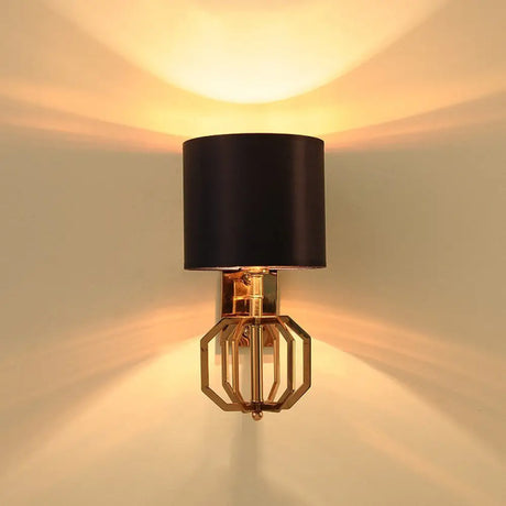 Vintage Metal Cylinder Wall Sconce With Fabric Shade- Blue Bedroom Light Fixture