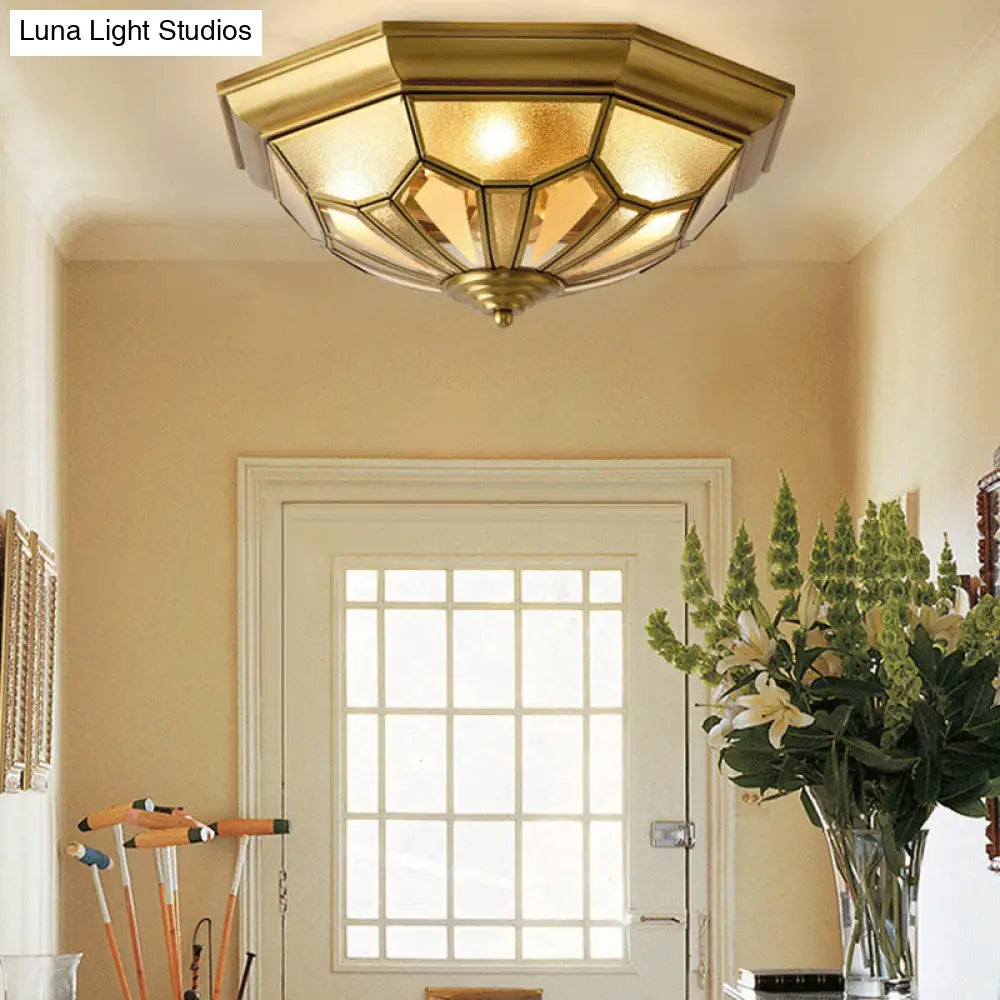 Vintage Metal Dome Flush Mount Light Fixture With 4 Brass Heads - Ideal For Living Room