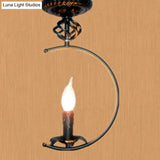 Vintage Metal Flameless Candle Ceiling Light - Circle Shape Black