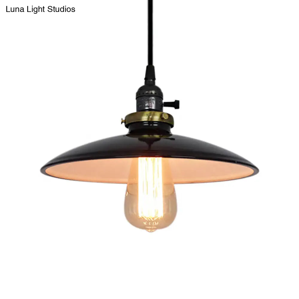 Vintage Metal Flared Hanging Pendant Lamp – 1-Light Ceiling Light For Balcony In White/Black