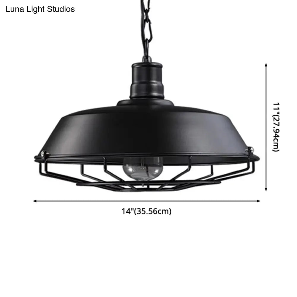 Vintage Metal Pendant Light For Commercial Use With Black Cage Shade