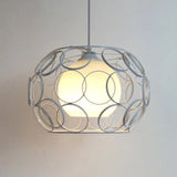 Vintage Metal Pendant Light With Opal Glass Shade - Black/White Wire Frame Indoor Hanging Ceiling