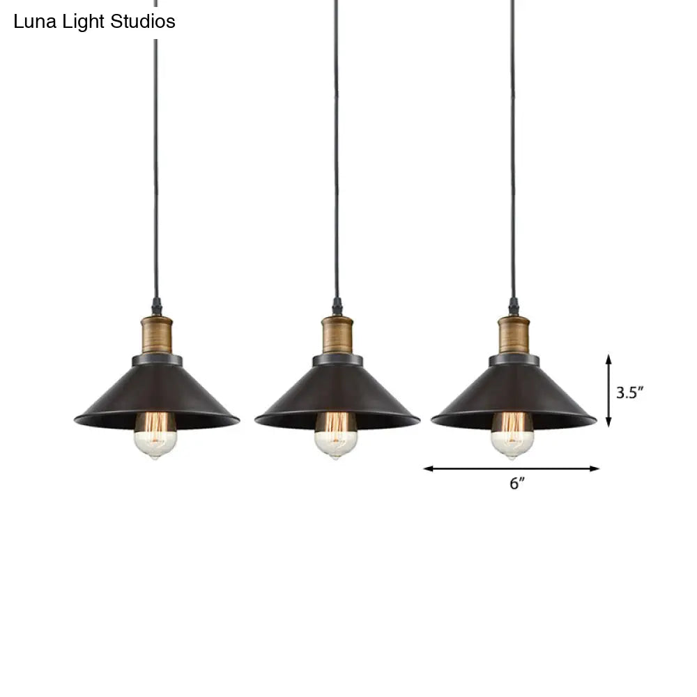 Vintage Metal Pendant Lights - Set Of 3 Cone Shades For Restaurants/Ceiling Hanging Black 1-Light