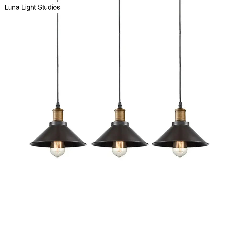Vintage Metal Pendant Lights - Set Of 3 Cone Shades For Restaurants/Ceiling Hanging Black 1-Light