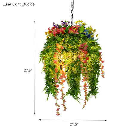 Vintage Metal Plant Pendant Chandelier With Led Lights For Restaurant Ceiling - 3 Bulbs