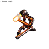 Vintage Metal Robot Task Lamp: Single Bulb Night Table Light For Study Room Rust Finish