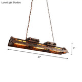 Vintage Metal Rust Linear Island Lighting Fixture With 3 Pendant Lamps For Bar Ceiling