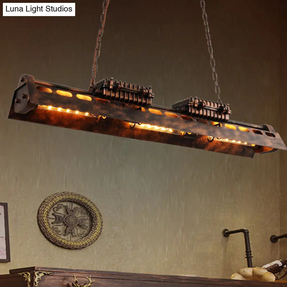 Vintage Metal Rust Linear Island Lighting Fixture With 3 Pendant Lamps For Bar Ceiling