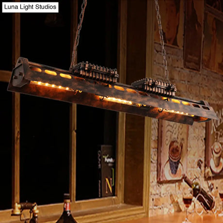 Vintage Metal Rust Linear Island Lighting Fixture With 3 Pendant Lamps For Bar Ceiling