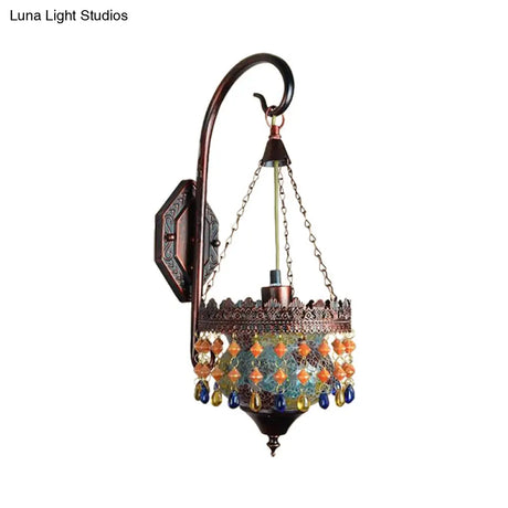 Vintage Metal Rust Sconce Light With Crystal Accent - Wall Mounted Lamp For Living Room