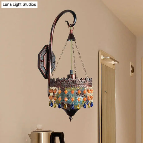 Vintage Metal Rust Sconce Light With Crystal Accent - Wall Mounted Lamp For Living Room