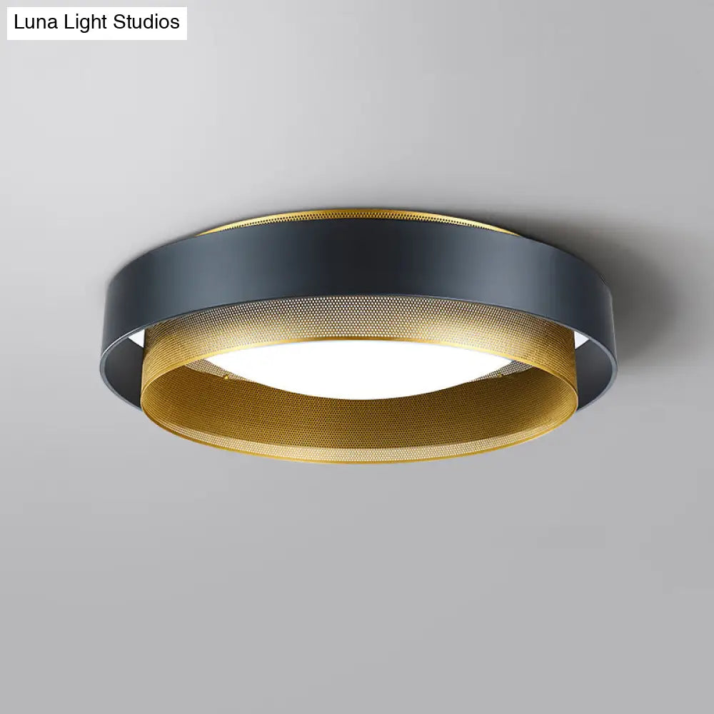 Vintage Metal Surface Ceiling Light - 2 - Circle 2 - Light Flush Mount Fixture (Black/White -