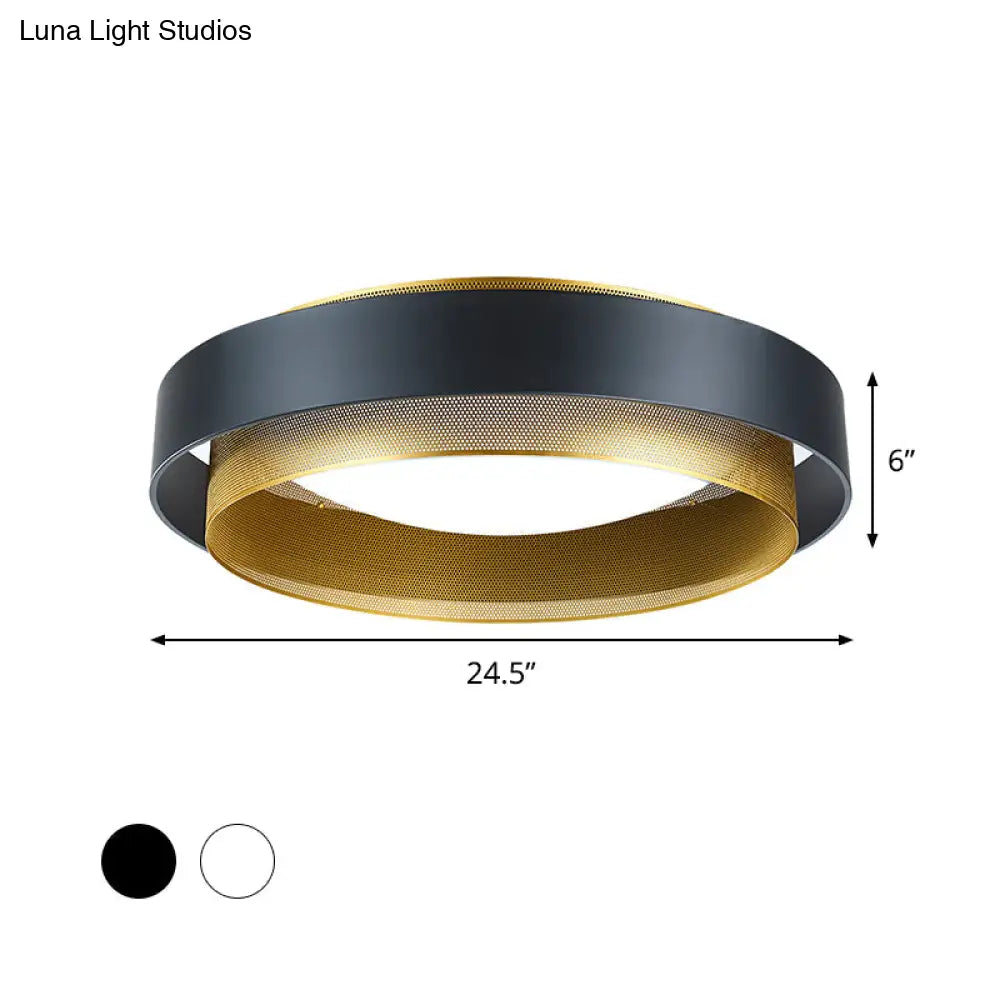 Vintage Metal Surface Ceiling Light - 2 - Circle 2 - Light Flush Mount Fixture (Black/White -