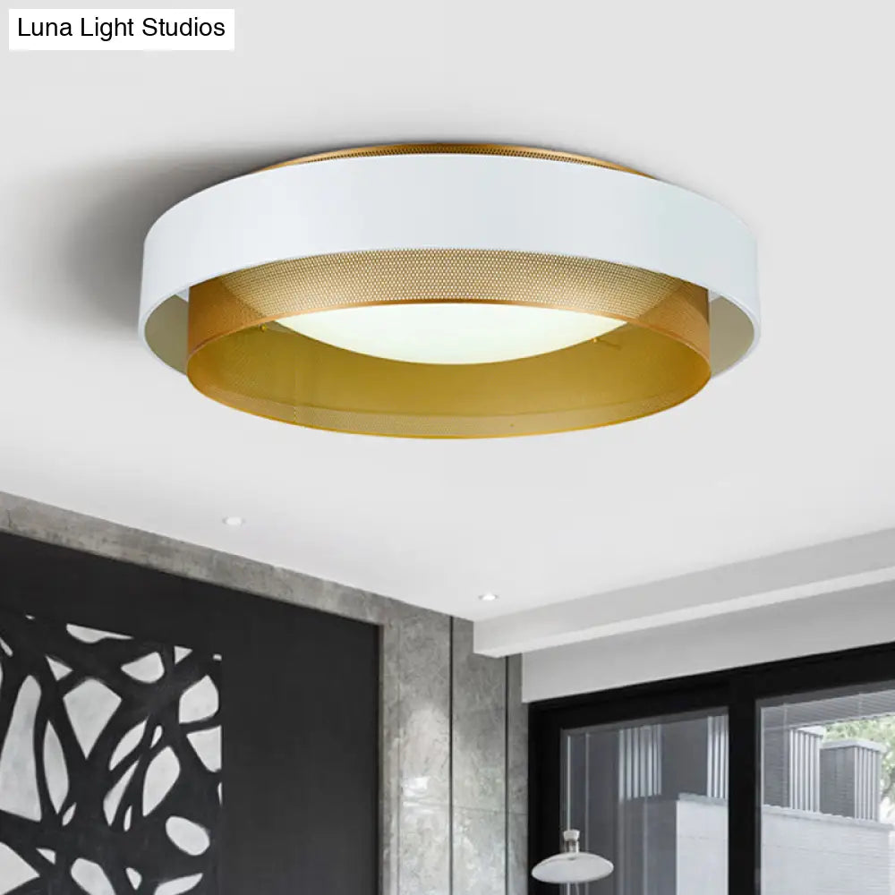 Vintage Metal Surface Ceiling Light - 2 - Circle 2 - Light Flush Mount Fixture (Black/White -