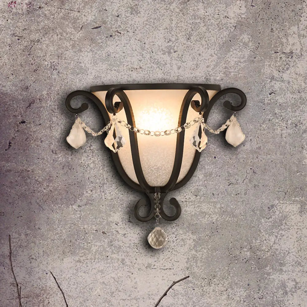 Vintage Metal Urn Wall Mount Sconce Light In Black/Weathered Bronze For Stairway Black